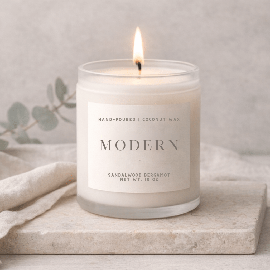 Luxury candle burn testing setup with lit jar candle and fragrance materials representing structured performance testing process